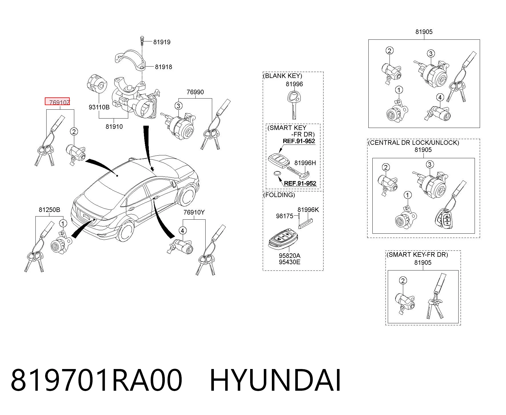 819701RA00 Hyundai/Kia Trinco de fecho da porta dianteira esquerda