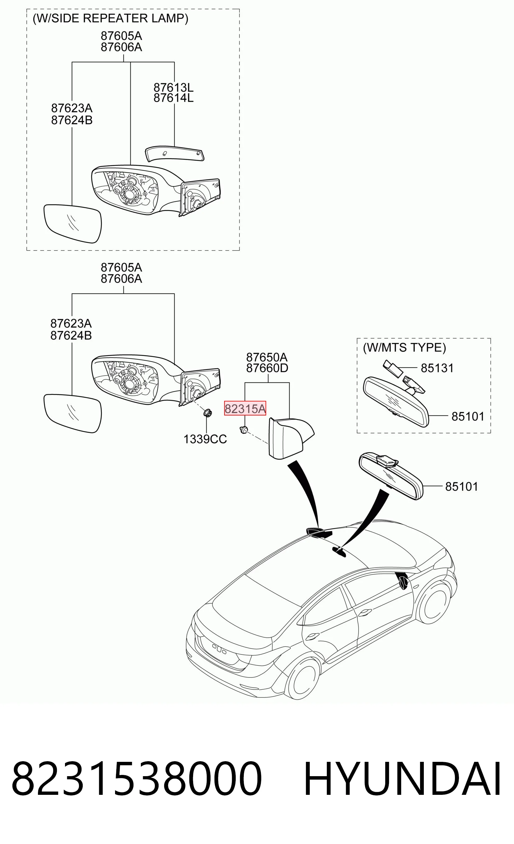 8231538000 Hyundai/Kia Cápsula (prendedor) de fixação de revestimento da porta