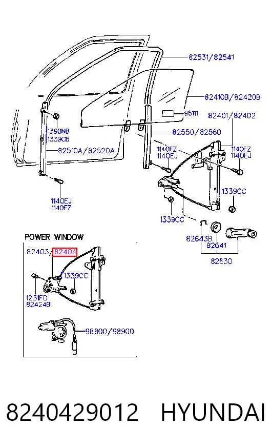 8240429012 Hyundai/Kia Mecanismo de acionamento de vidro da porta dianteira direita