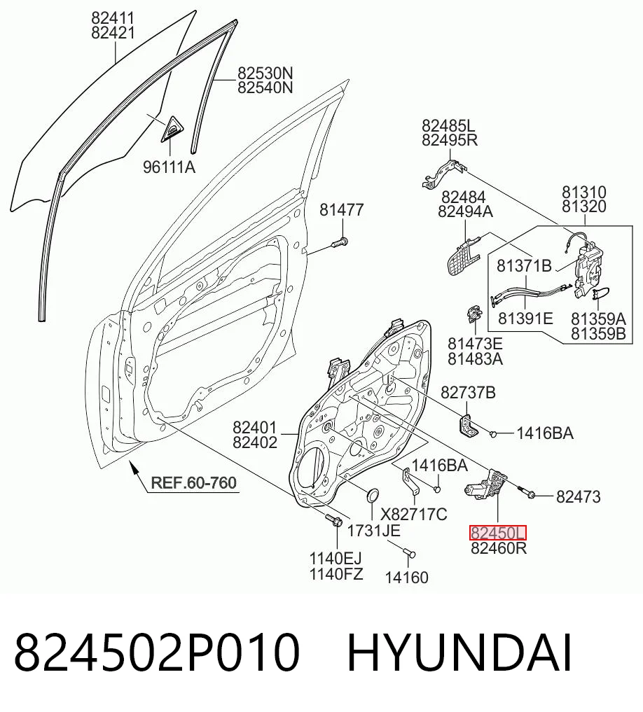 824502P010 Hyundai/Kia Motor de acionamento de vidro da porta dianteira esquerda