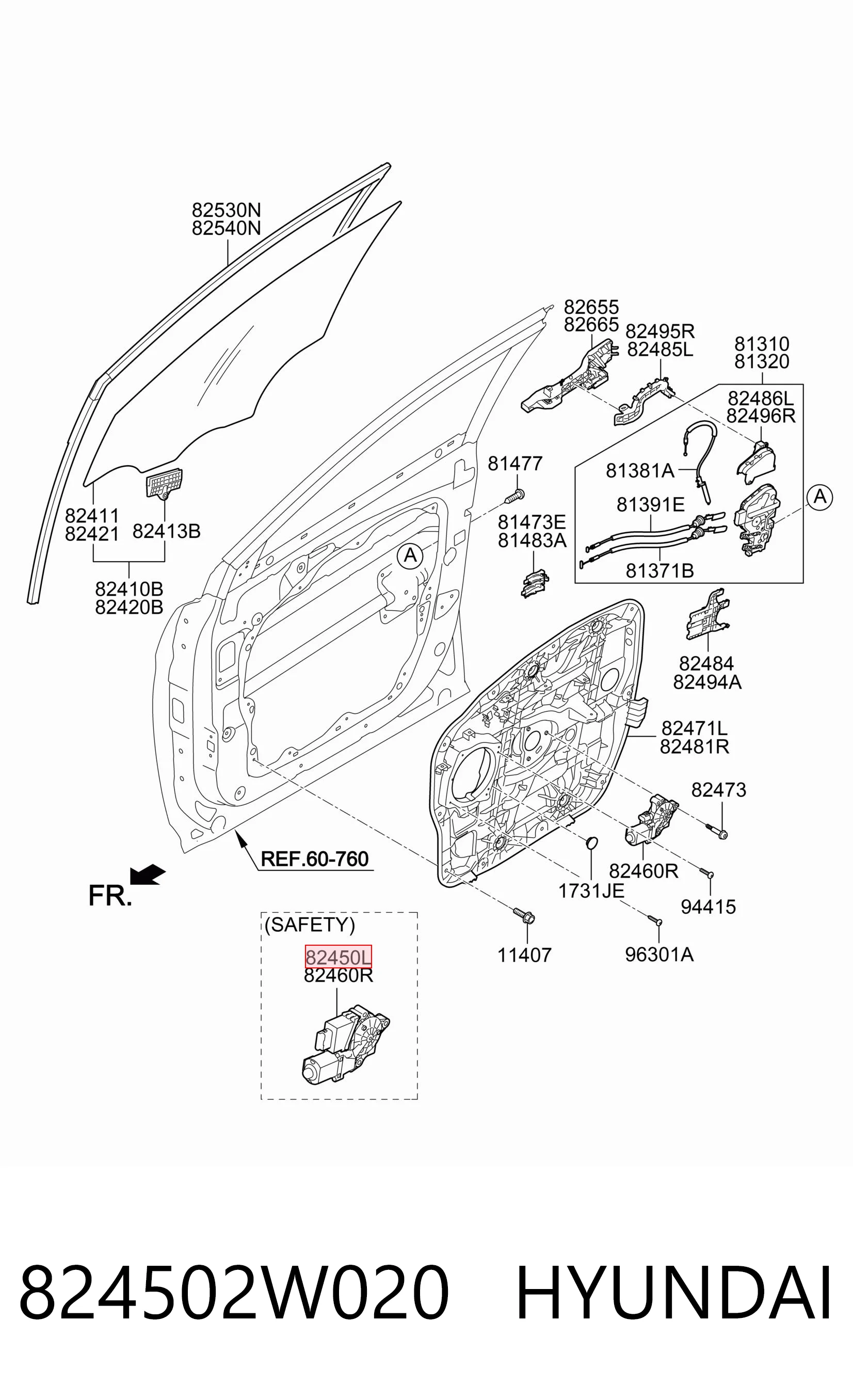 824502W020 Hyundai/Kia Motor de acionamento de vidro da porta dianteira esquerda