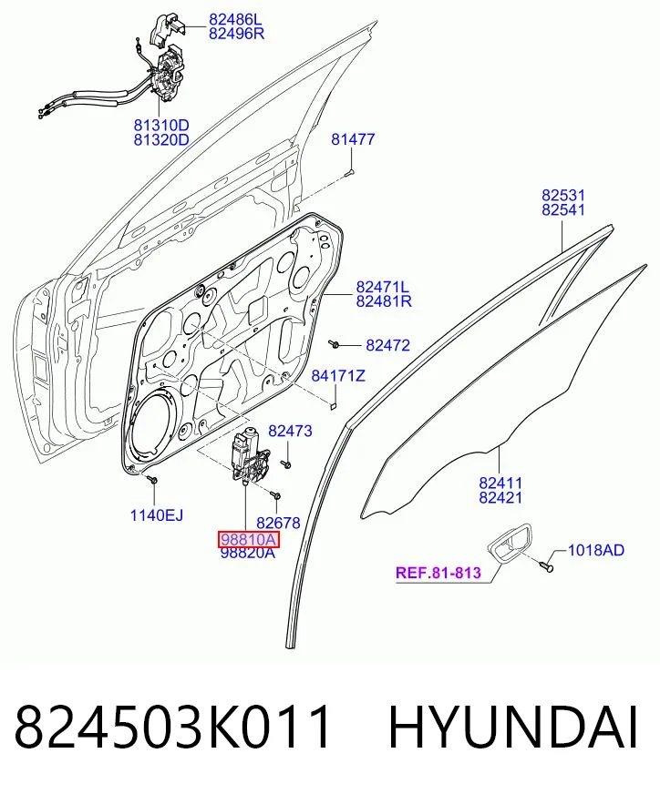 824503K011 Hyundai/Kia Motor de acionamento de vidro da porta dianteira esquerda
