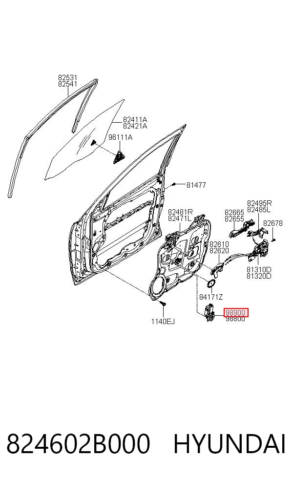 824602B000 Hyundai/Kia Motor de acionamento de vidro da porta dianteira direita