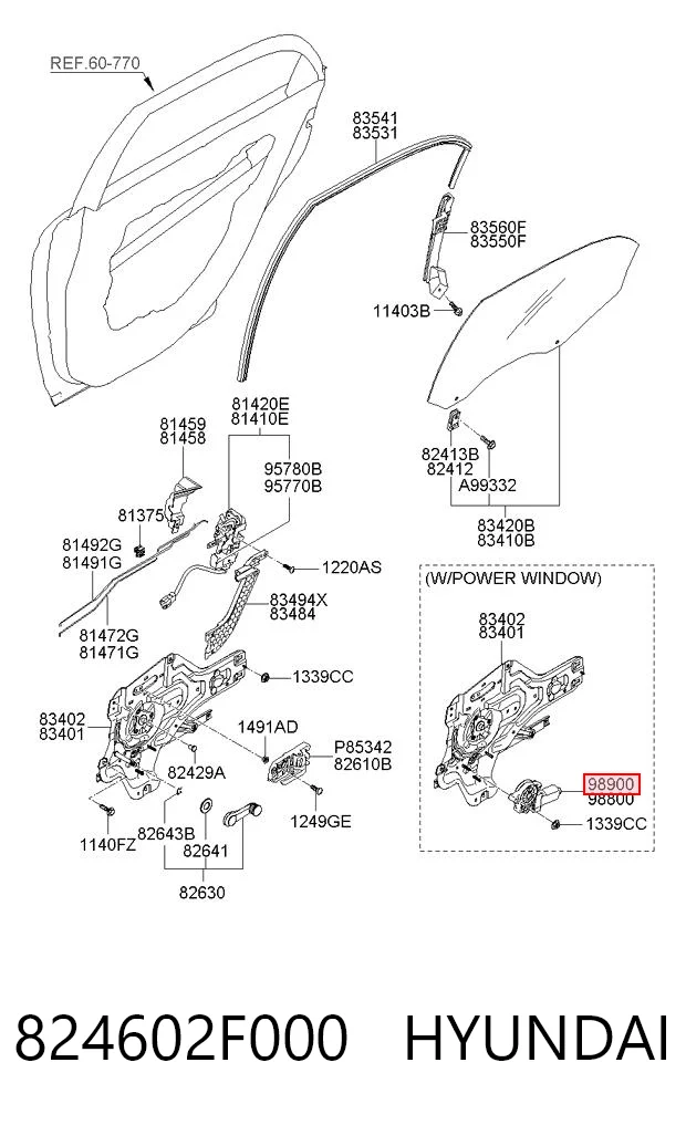 824602F000 Hyundai/Kia Motor de acionamento de vidro da porta dianteira direita