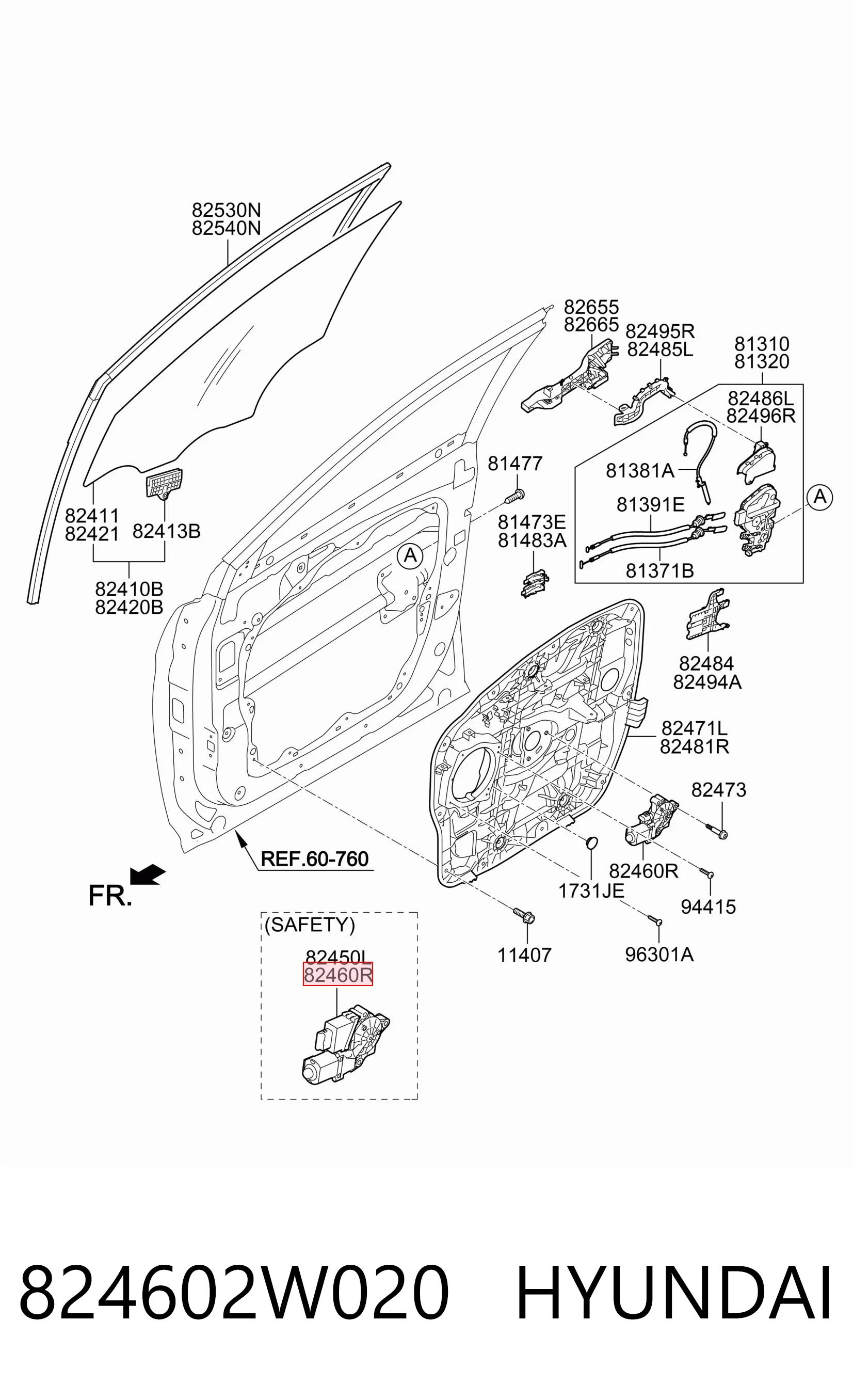 824602W020 Hyundai/Kia Motor de acionamento de vidro da porta dianteira direita