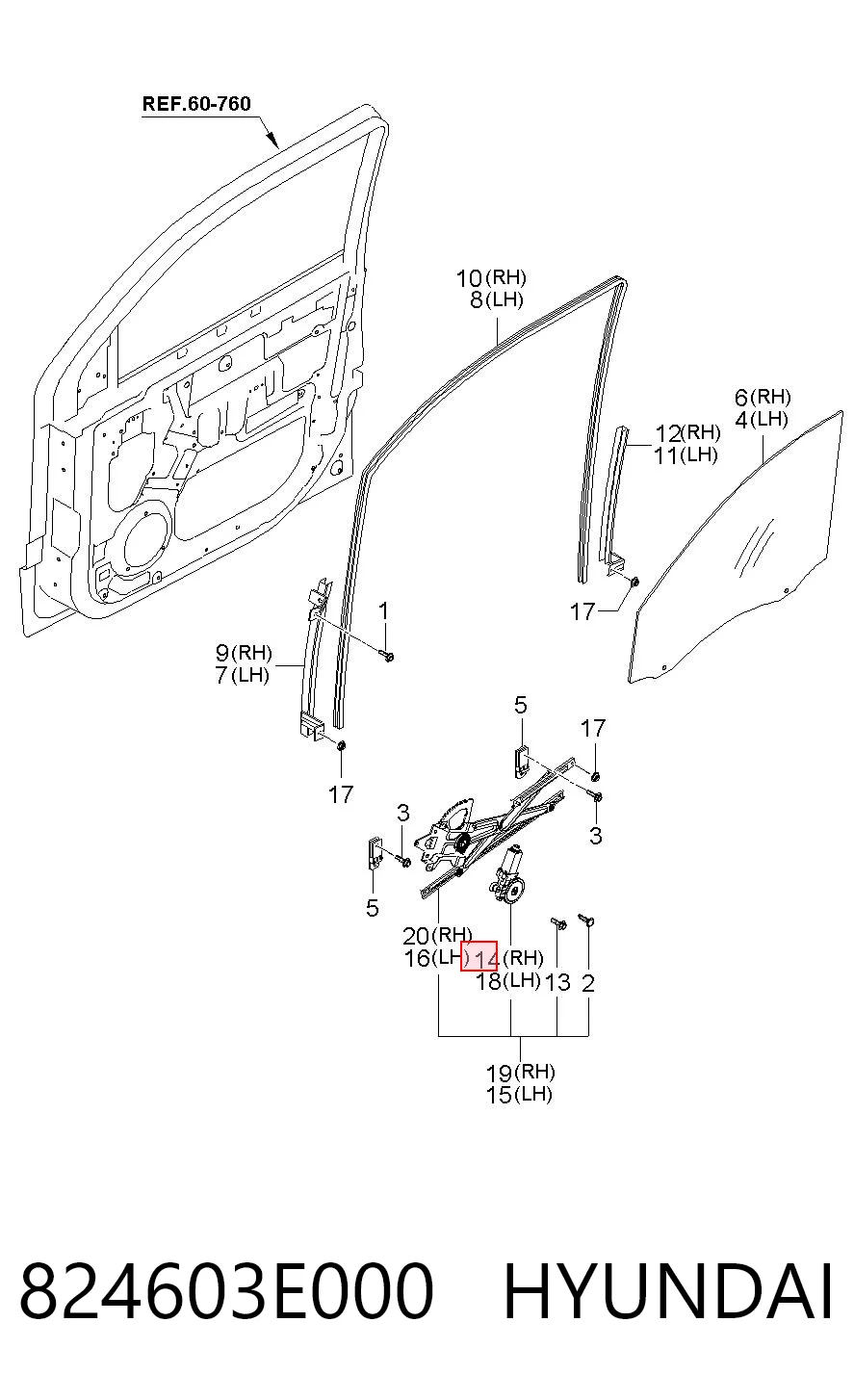 824603E000 Hyundai/Kia Motor de acionamento de vidro da porta dianteira direita