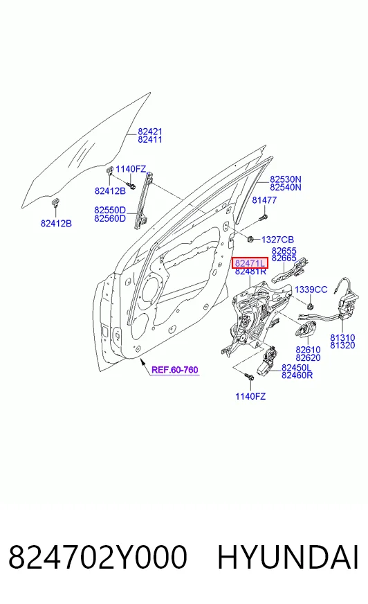  Mecanismo de acionamento de vidro da porta dianteira esquerda Hyundai Ix35 SUV (LM) (2009 - 2016) 