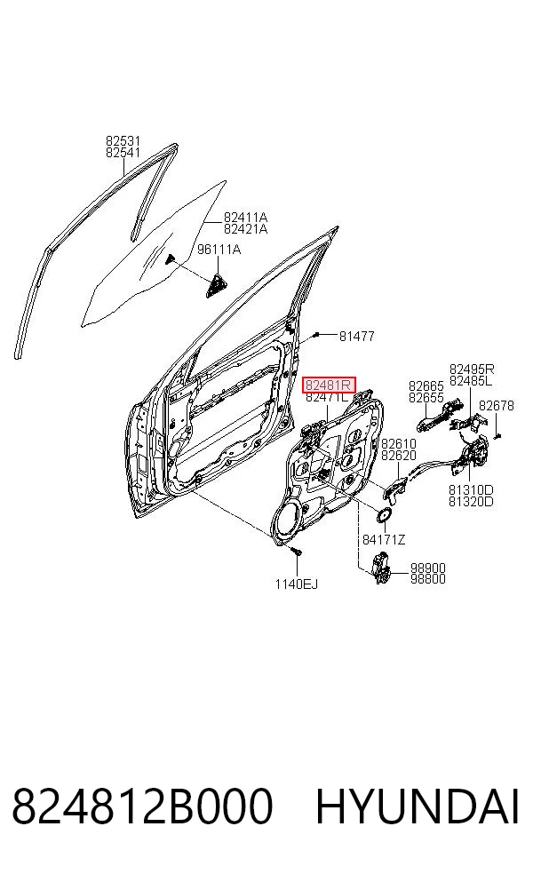  Mecanismo de acionamento de vidro da porta dianteira direita Hyundai Santa Fe II SUV (CM) (2006 - 2012) II