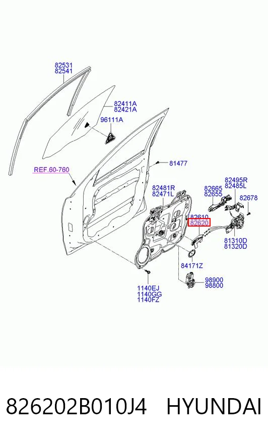 826202B010J4 Hyundai/Kia Maçaneta interna direita de braço da porta dianteira
