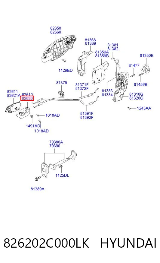 826202C000LK Hyundai/Kia Maçaneta interna direita da porta dianteira