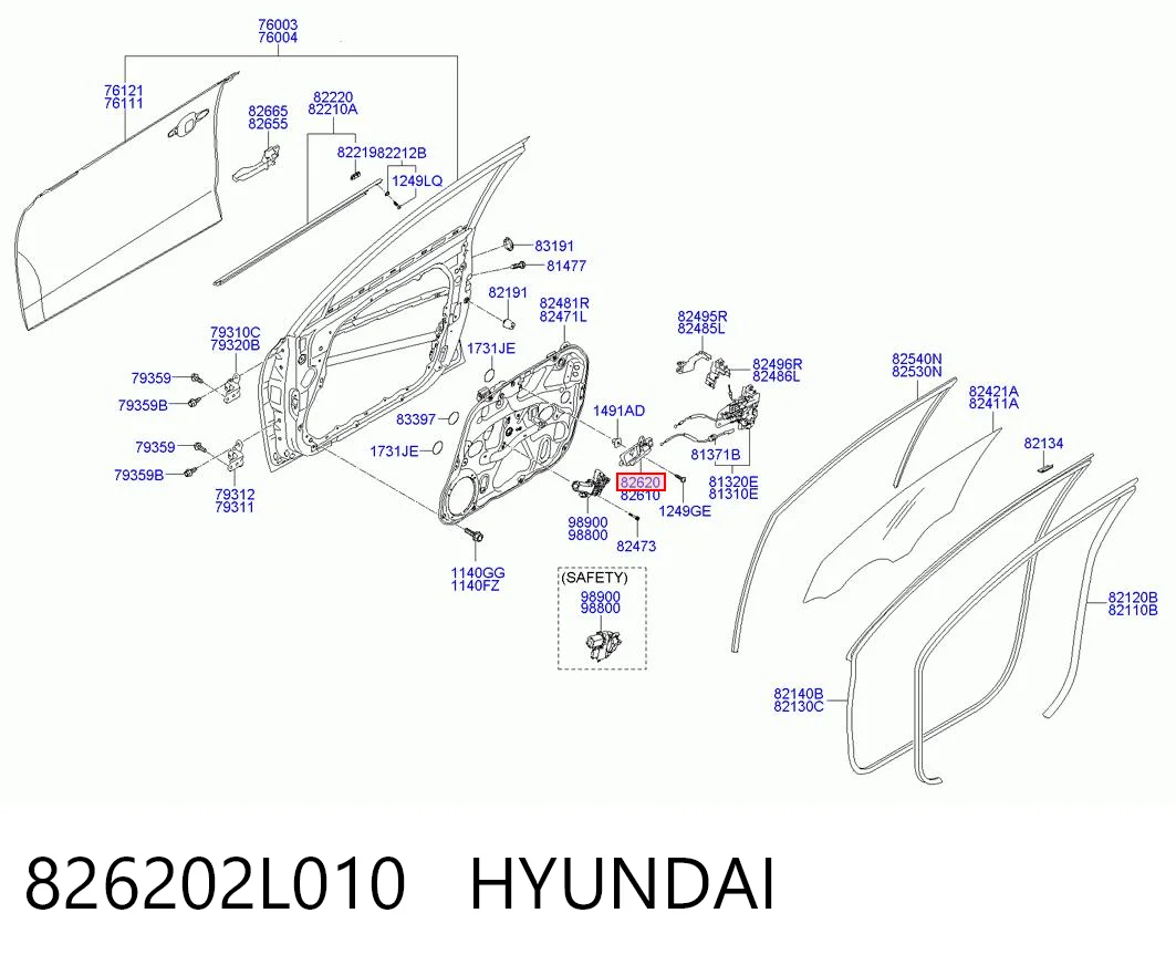 826202L010 Hyundai/Kia Maçaneta interna direita da porta dianteira