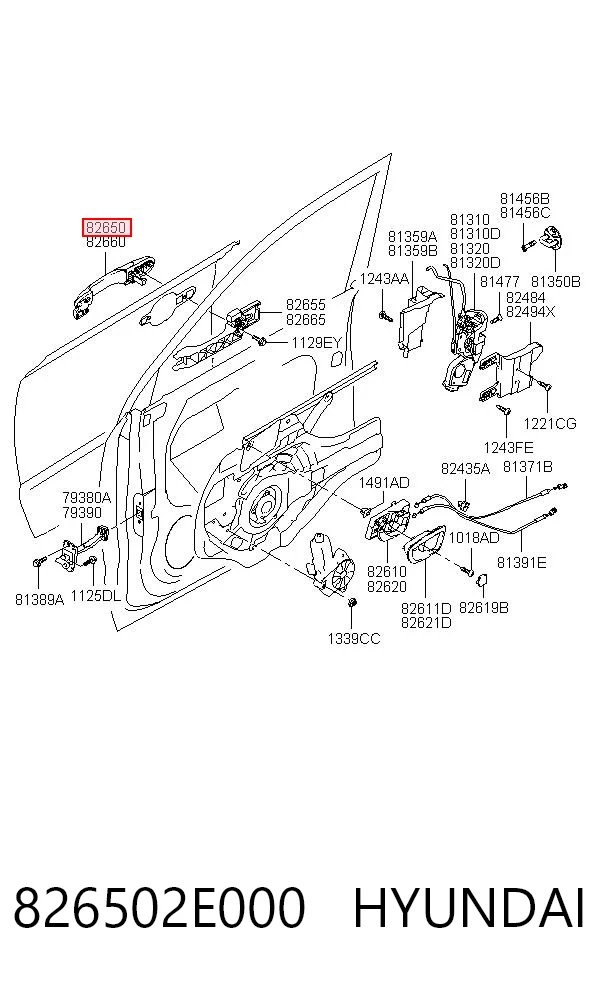 826502E000 Hyundai/Kia Maçaneta dianteira esquerda externa da porta