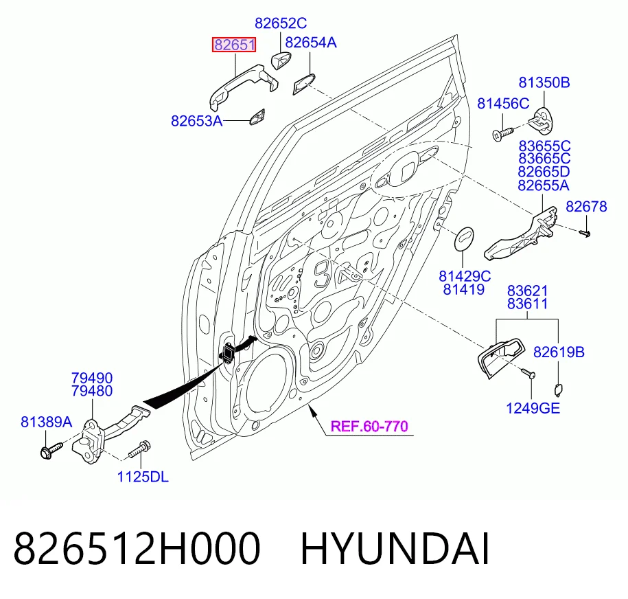 826512H000 Hyundai/Kia Maçaneta externa da porta traseira