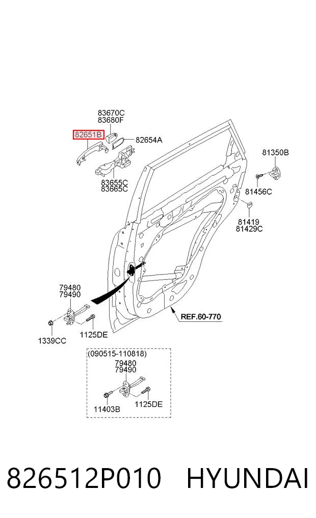 826512P010 Hyundai/Kia Maçaneta dianteira direita da porta externa