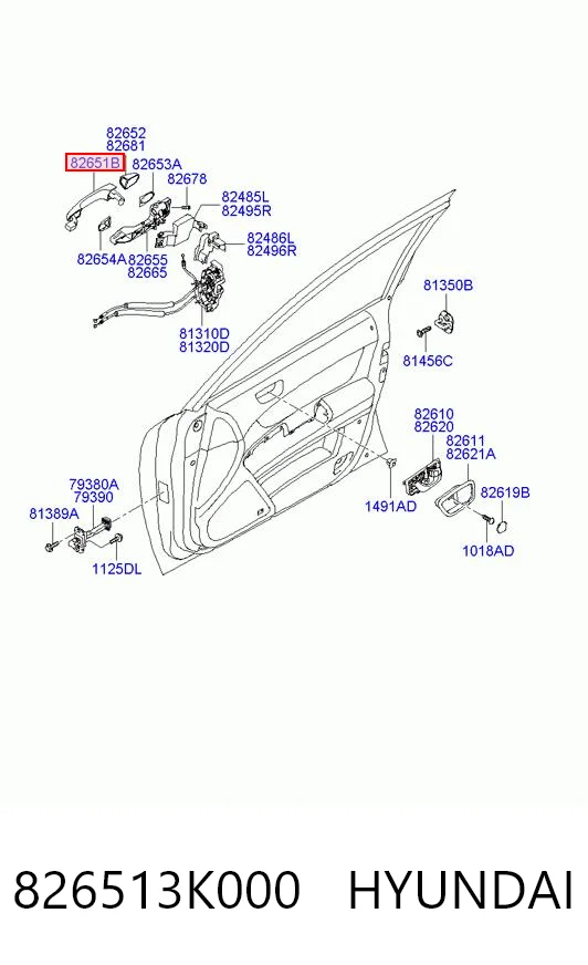 826513K000 Hyundai/Kia Maçaneta externa da porta dianteira