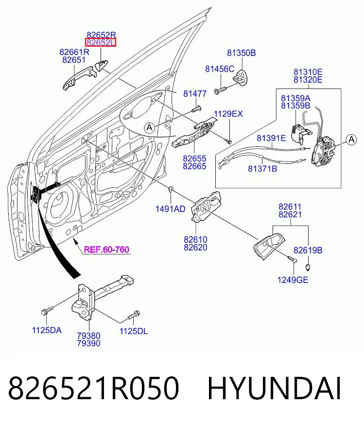 826521R050 Hyundai/Kia Tampa de maçaneta externa da porta dianteira esquerda