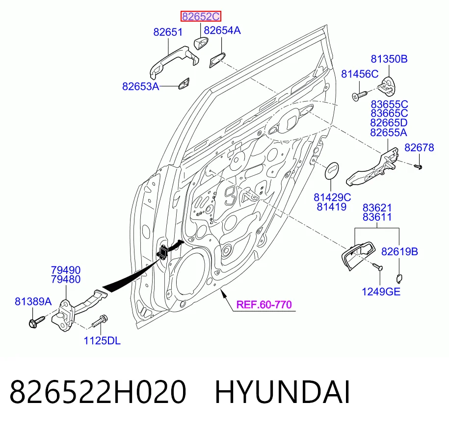 826522H020 Hyundai/Kia Tampa de maçaneta externa da porta dianteira direita