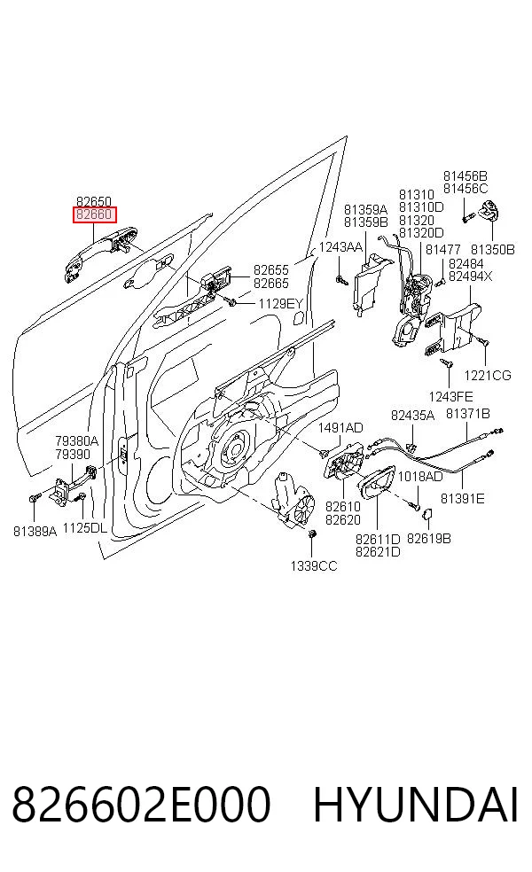 826602E000 Hyundai/Kia Maçaneta dianteira direita da porta externa