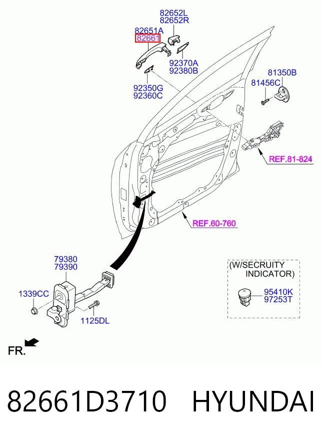 82661D3710 Hyundai/Kia Maçaneta dianteira direita da porta externa