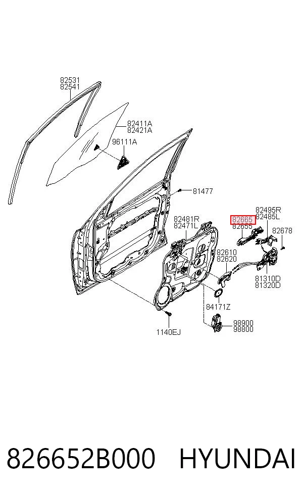 826652B000 Hyundai/Kia Suporte de maçaneta externa da porta dianteira direita