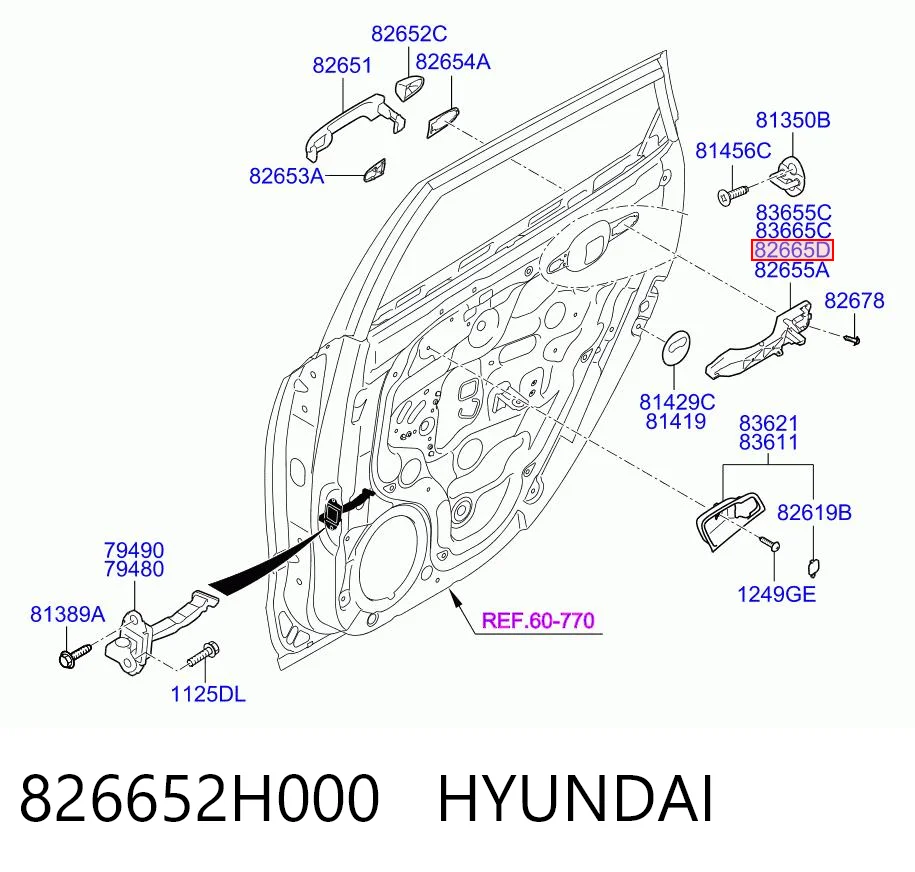 826652H000 Hyundai/Kia Suporte de maçaneta externa da porta dianteira direita