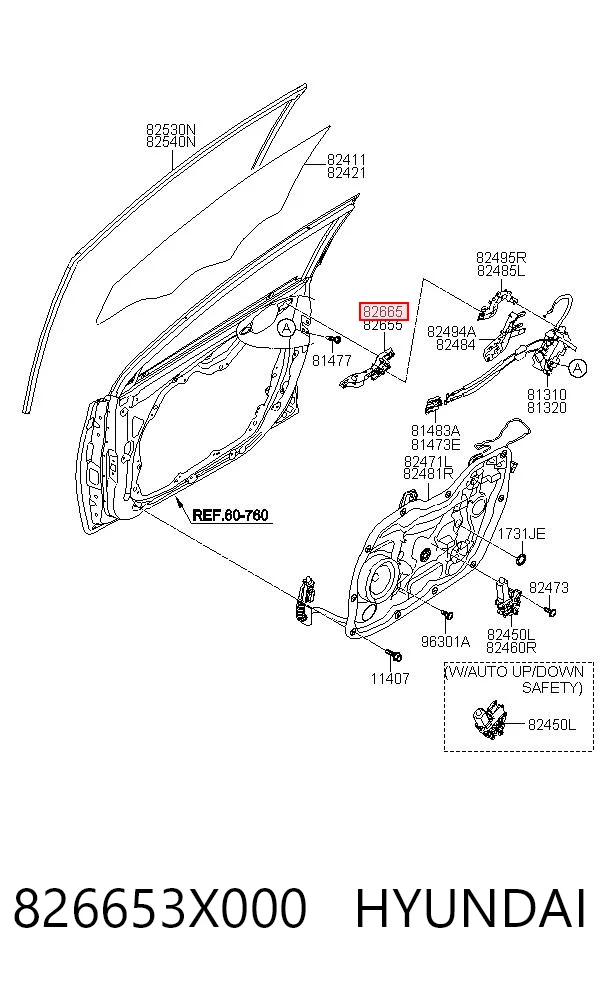826653X000 Hyundai/Kia Suporte de maçaneta externa da porta dianteira direita