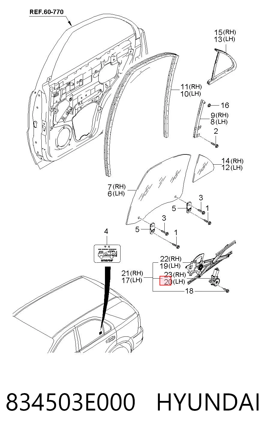 834503E000 Hyundai/Kia Motor de acionamento de vidro da porta traseira esquerda