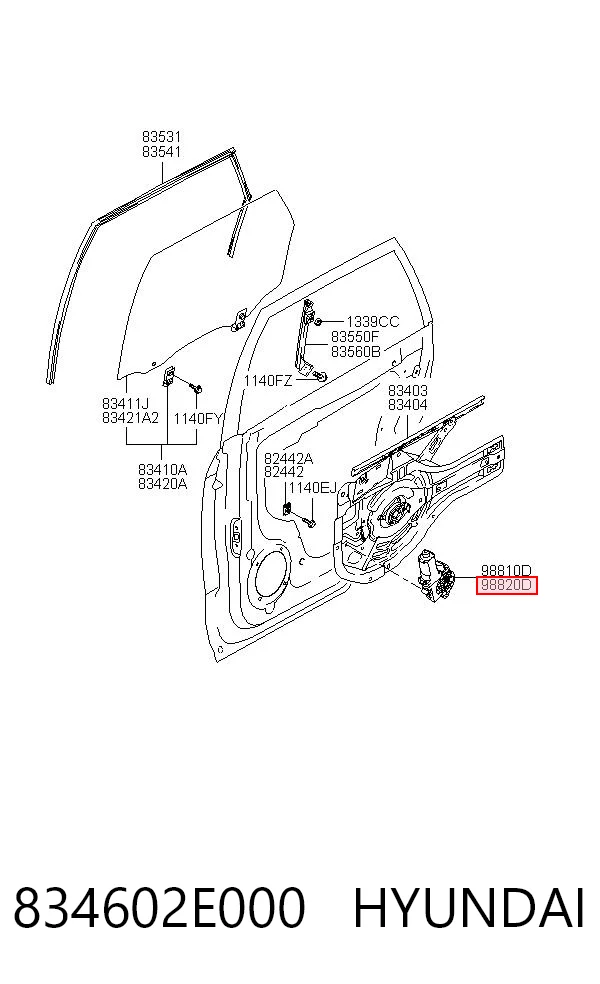 834602E000 Hyundai/Kia Motor de acionamento de vidro da porta traseira direita