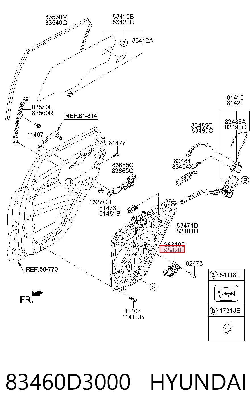 83460D3000 Hyundai/Kia Motor de acionamento de vidro da porta traseira direita