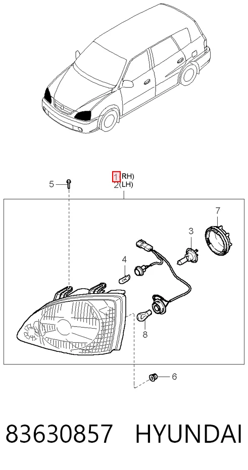 Luz direita para KIA Carens I FJ