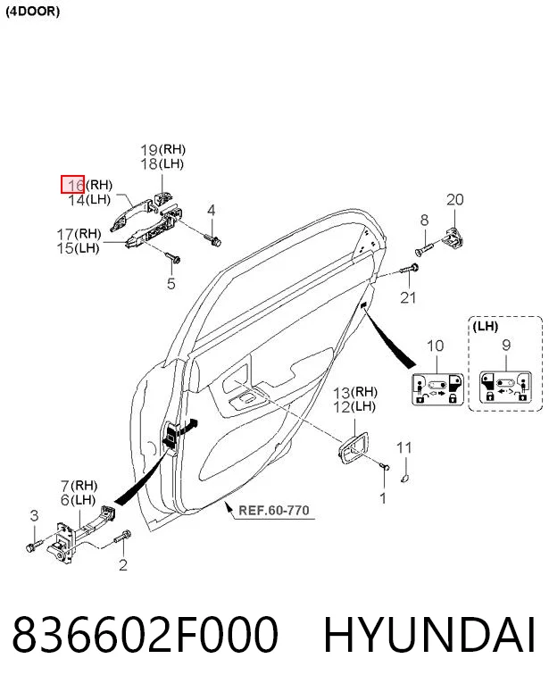 836602F000 Hyundai/Kia Maçaneta externa direita da porta traseira