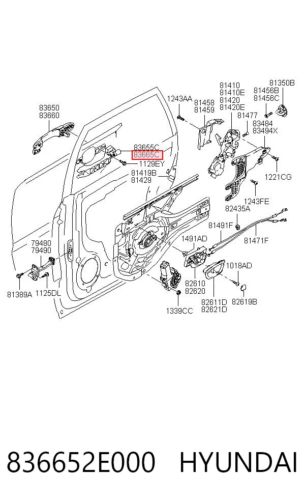 836652E000 Hyundai/Kia Suporte de maçaneta externa da porta traseira direita