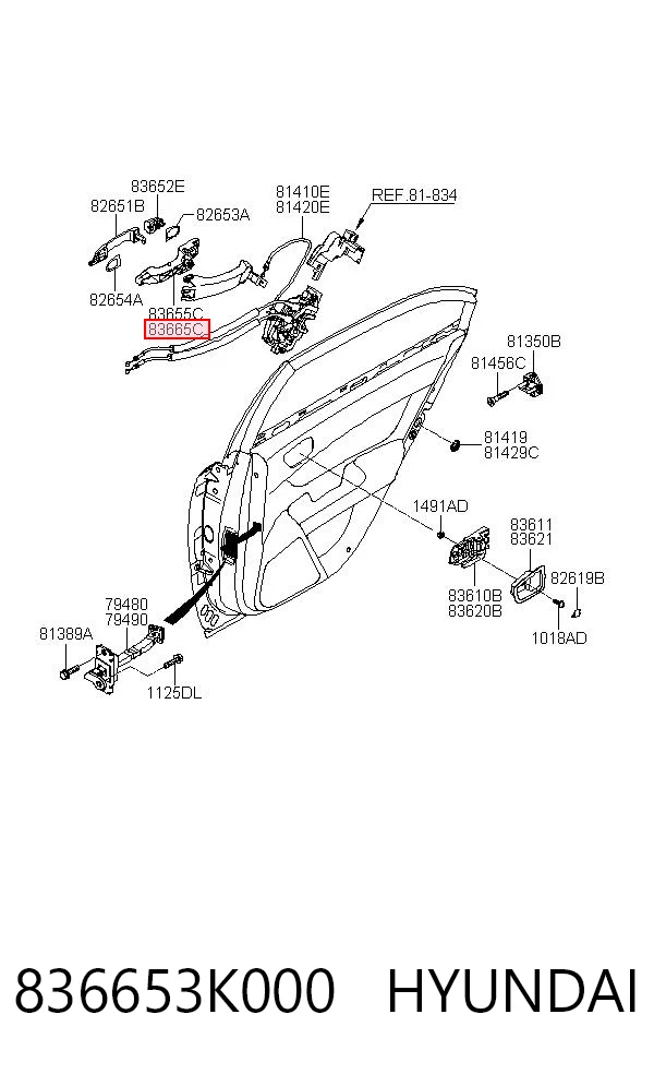 836653K000 Hyundai/Kia Maçaneta externa direita da porta traseira