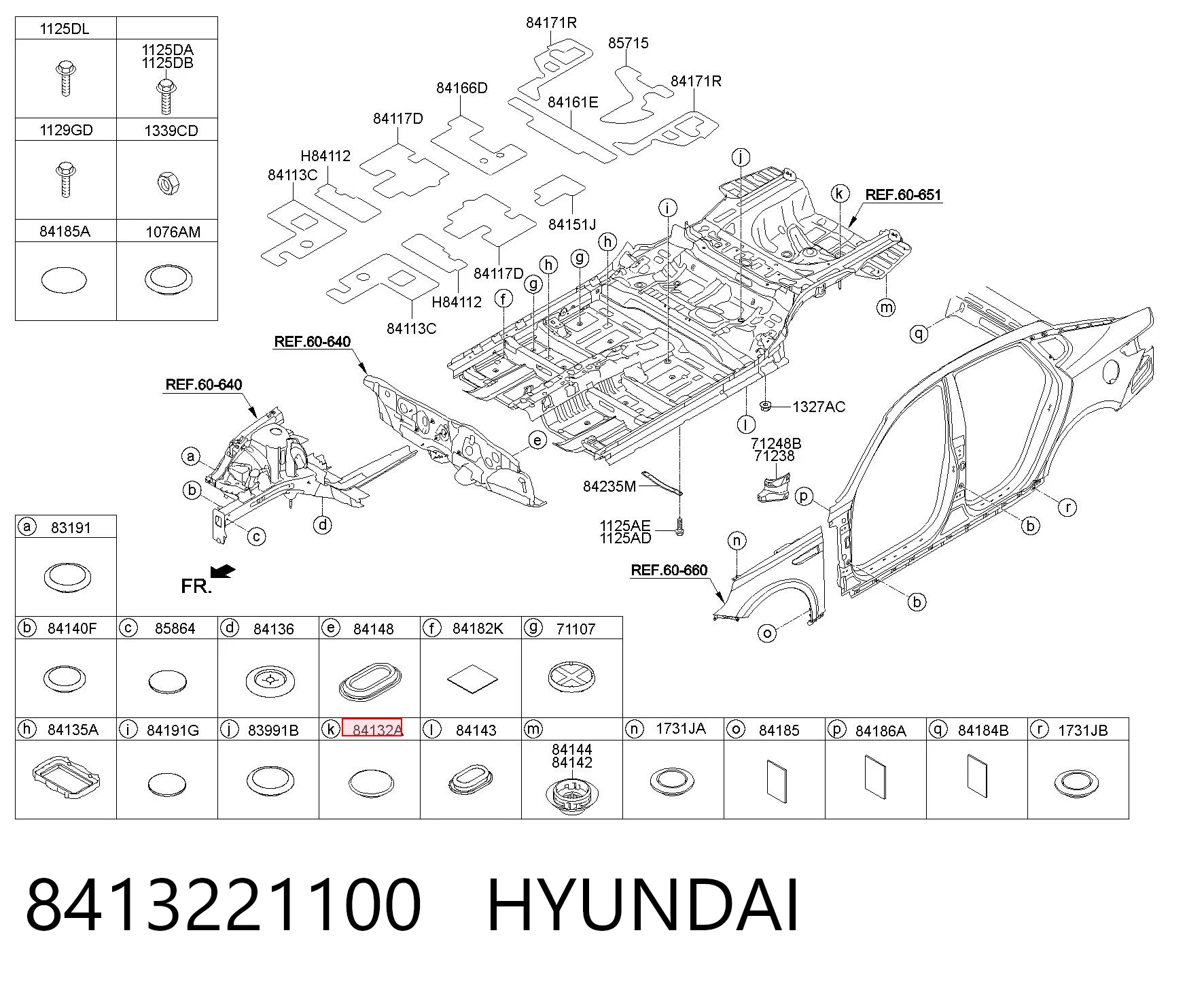 8413221100 Hyundai/Kia Tampão de fundo de carroçaria
