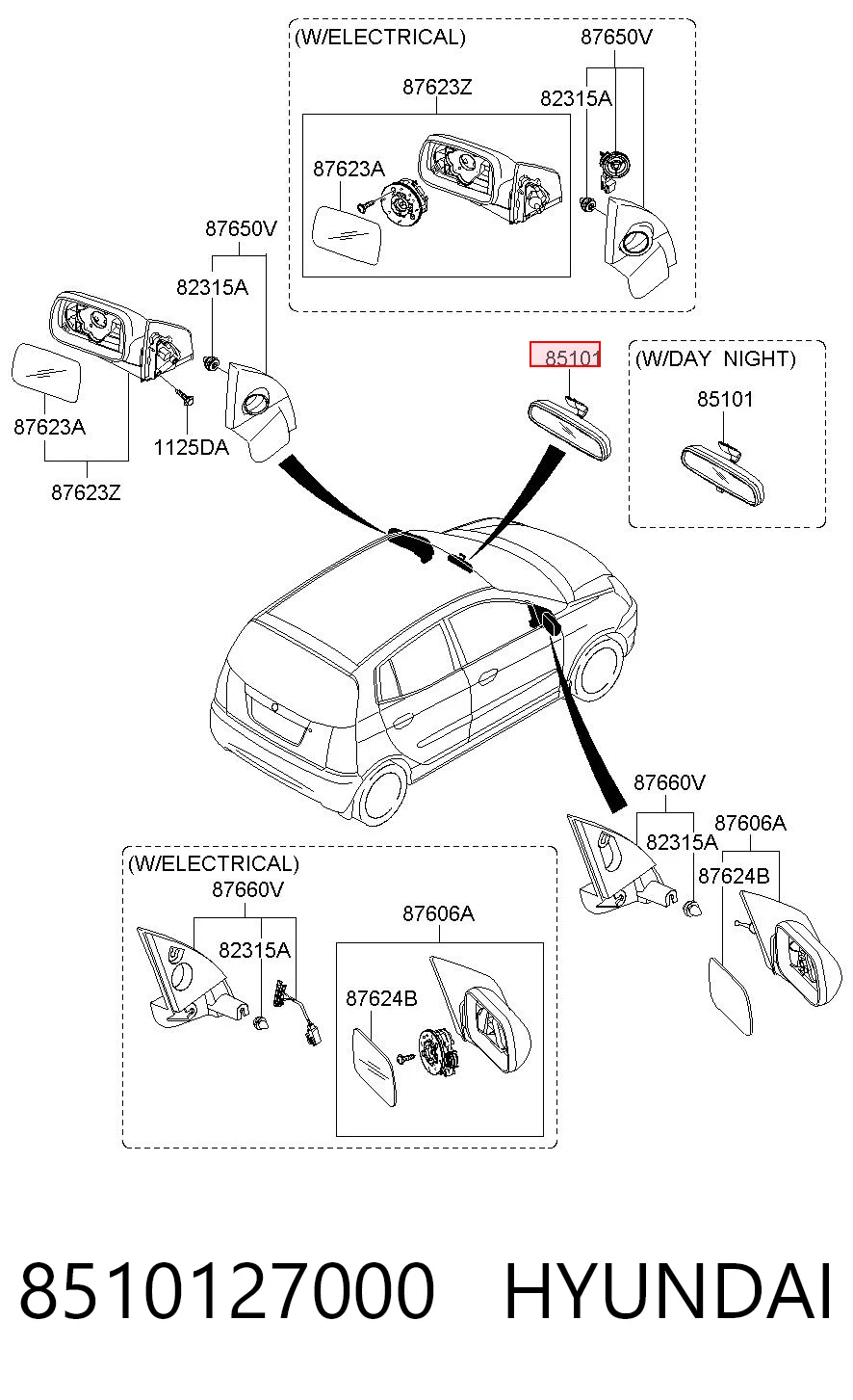 8510127000 Hyundai/Kia Espelho de salão interno