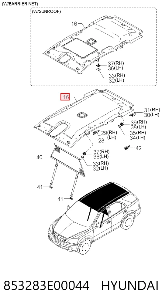 Revestimento do teto KIA Sorento I JC ao melhor preço