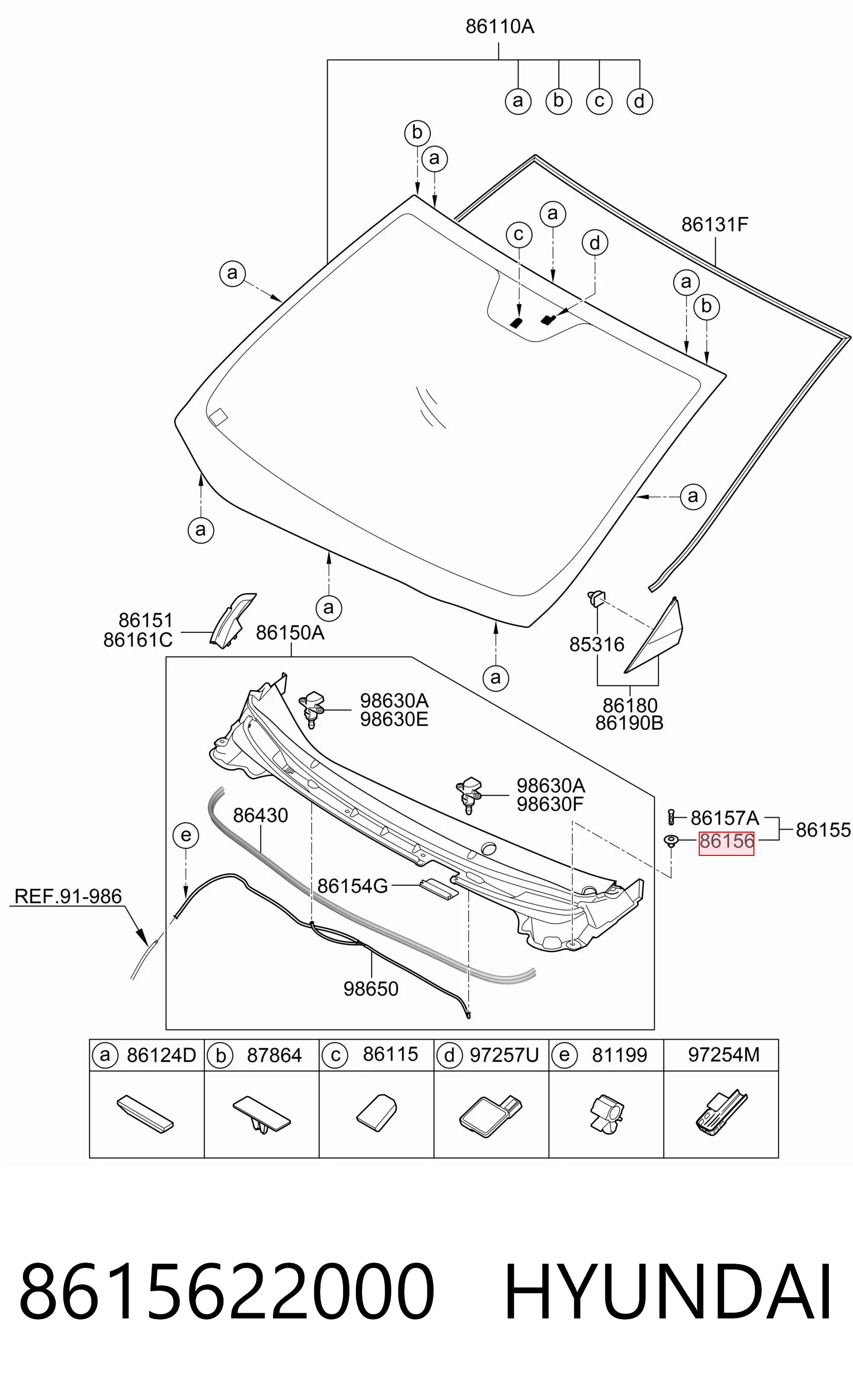 8615622000 Hyundai/Kia Cápsula (prendedor) de fixação de moldura de pára-brisas