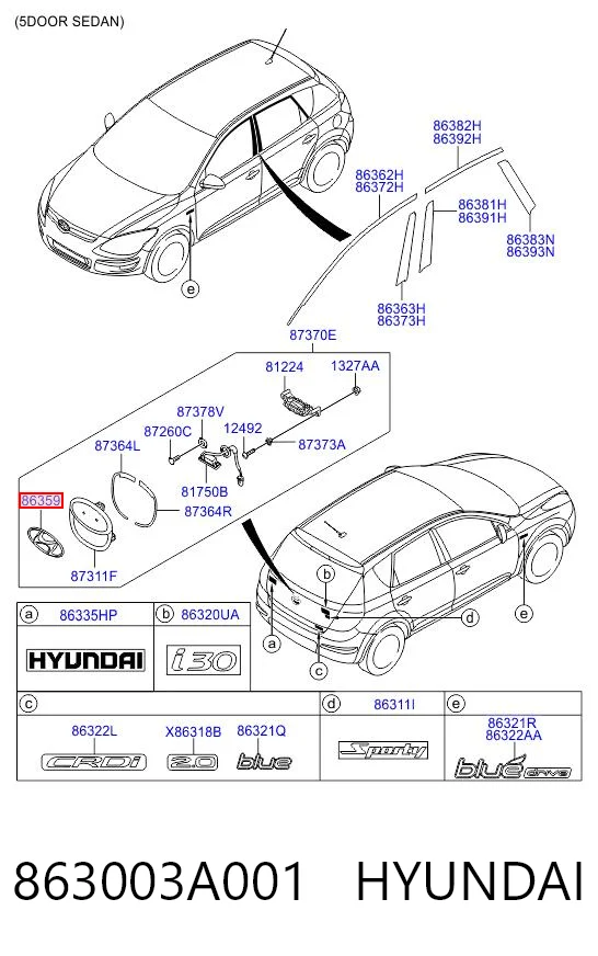 863003A001 Hyundai/Kia Emblema de grelha do radiador
