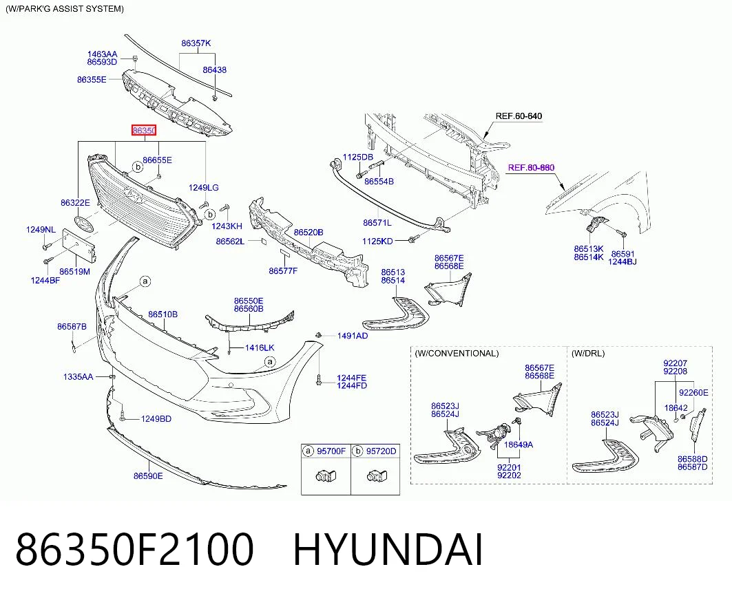 86350F2100 Hyundai/Kia Grelha do radiador