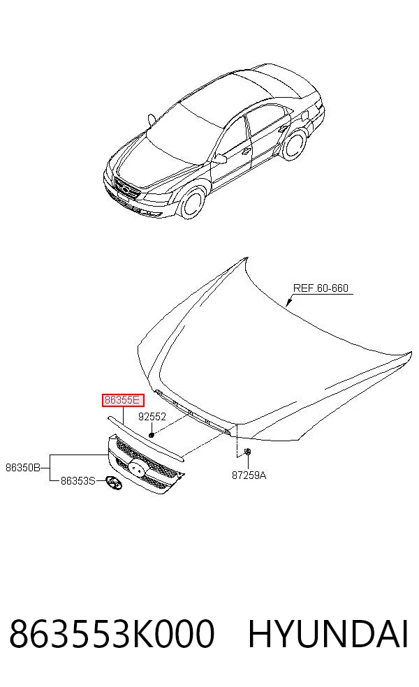 Moldura da capota para Hyundai Sonata V NF