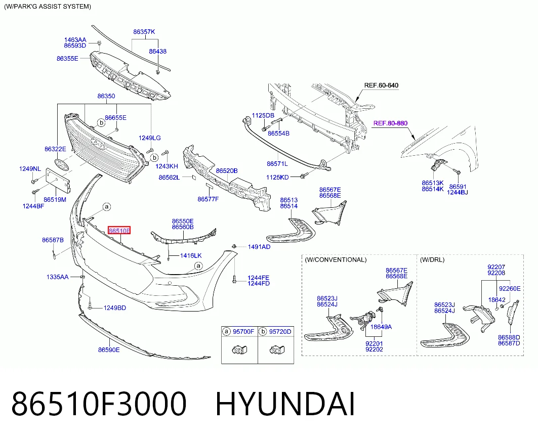 86510F3000 Hyundai/Kia Pára-choque dianteiro