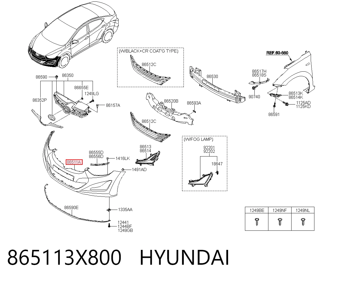 865113X800 Hyundai/Kia Pára-choque dianteiro