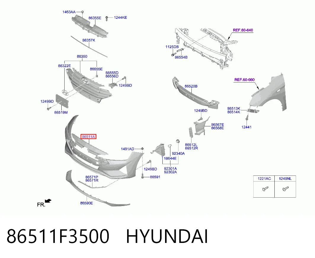 86511F3500 Hyundai/Kia Pára-choque dianteiro