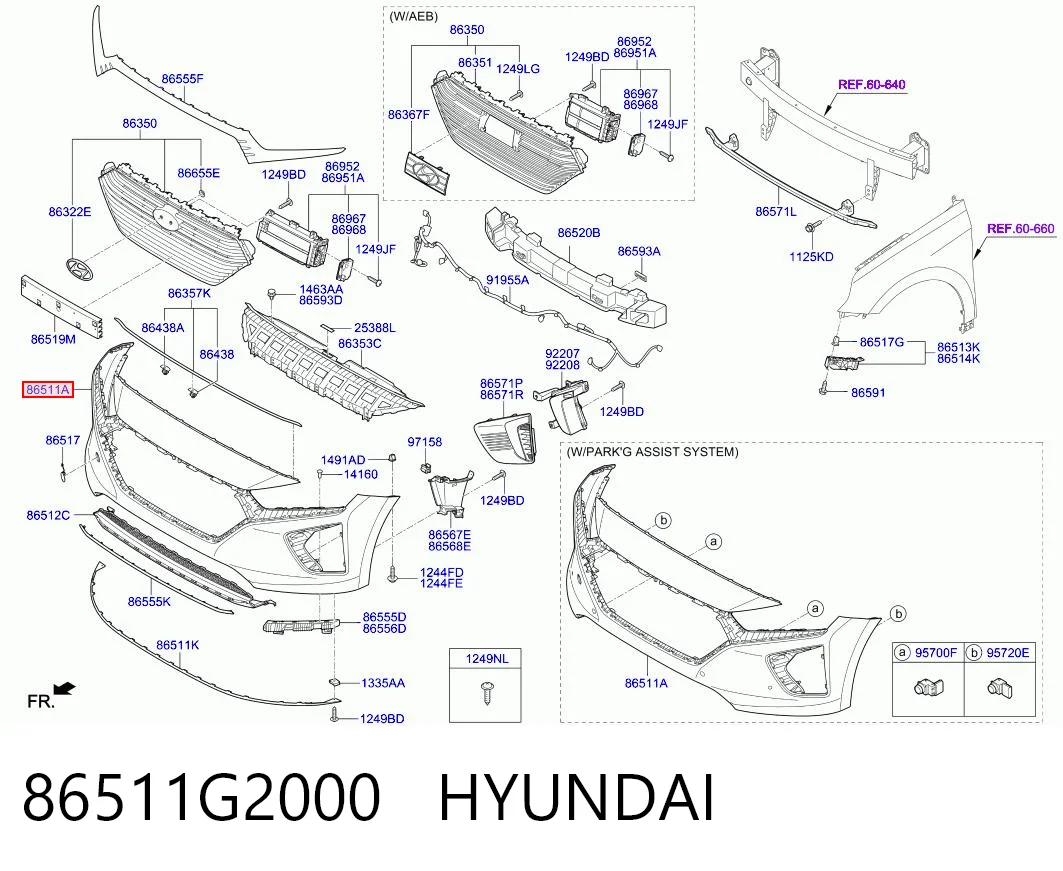 86511G2000 Hyundai/Kia Pára-choque dianteiro