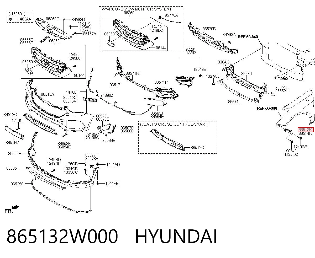 865132W000 Hyundai/Kia Consola externa esquerda do pára-choque dianteiro