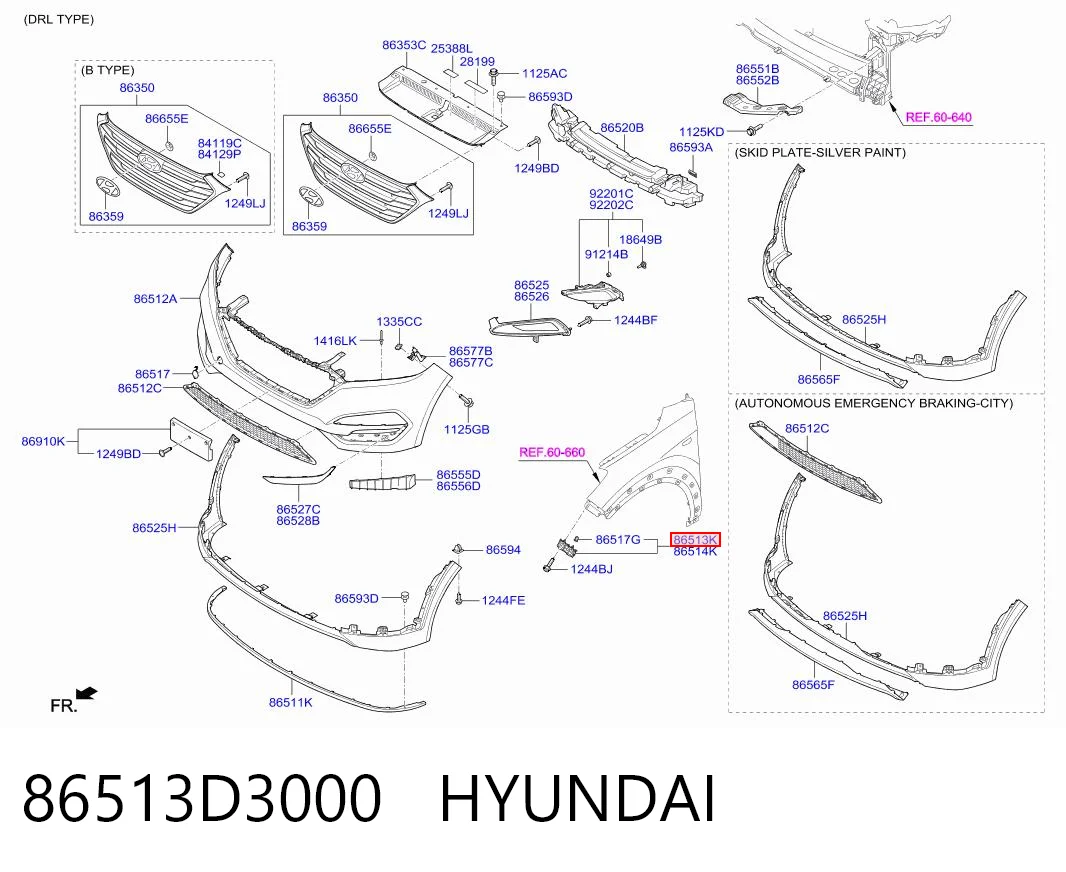 86513D3000 Hyundai/Kia Consola do pára-choque dianteiro esquerdo