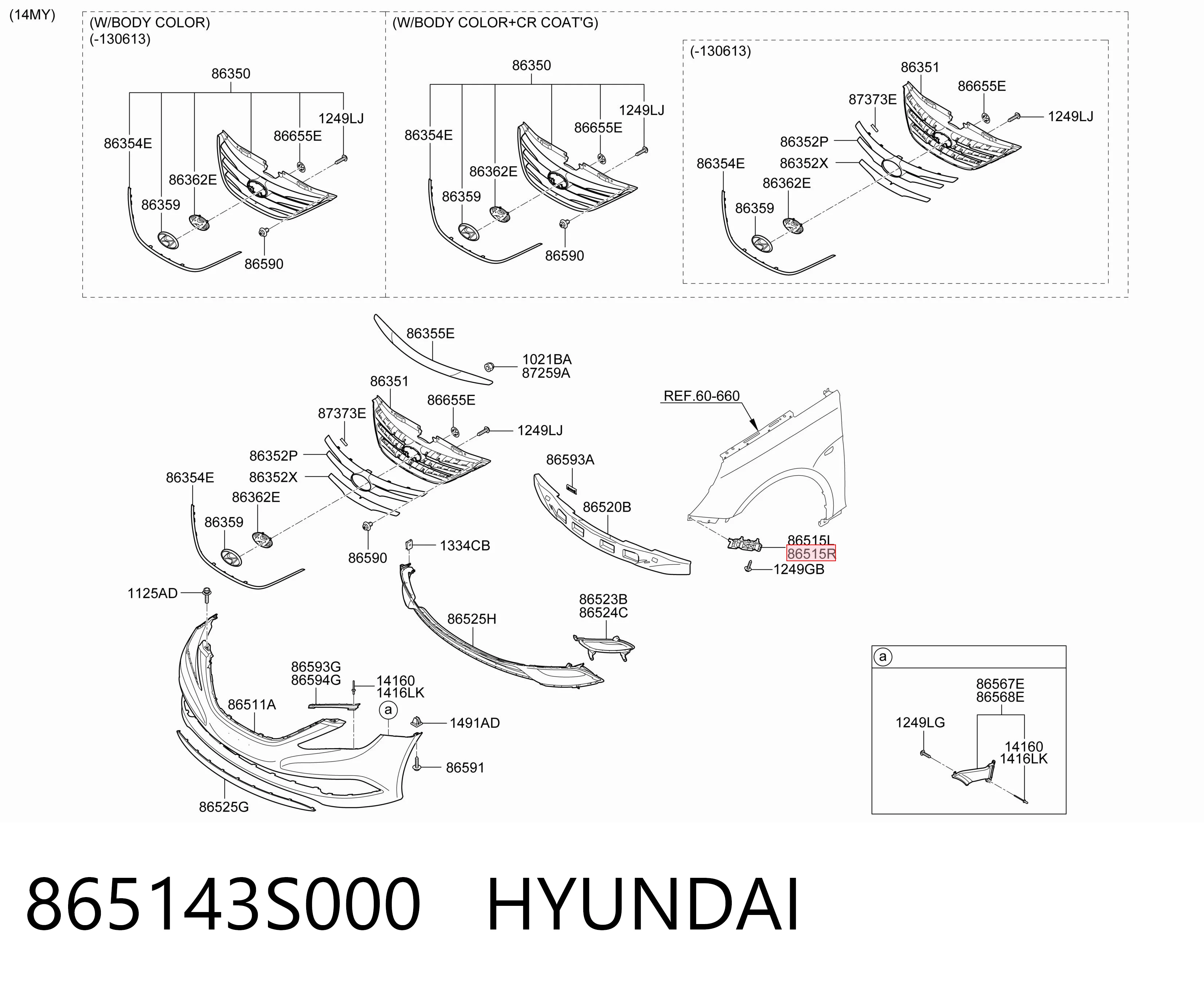865143S000 Hyundai/Kia Consola dianteira de fixação do pára-lama dianteiro direito
