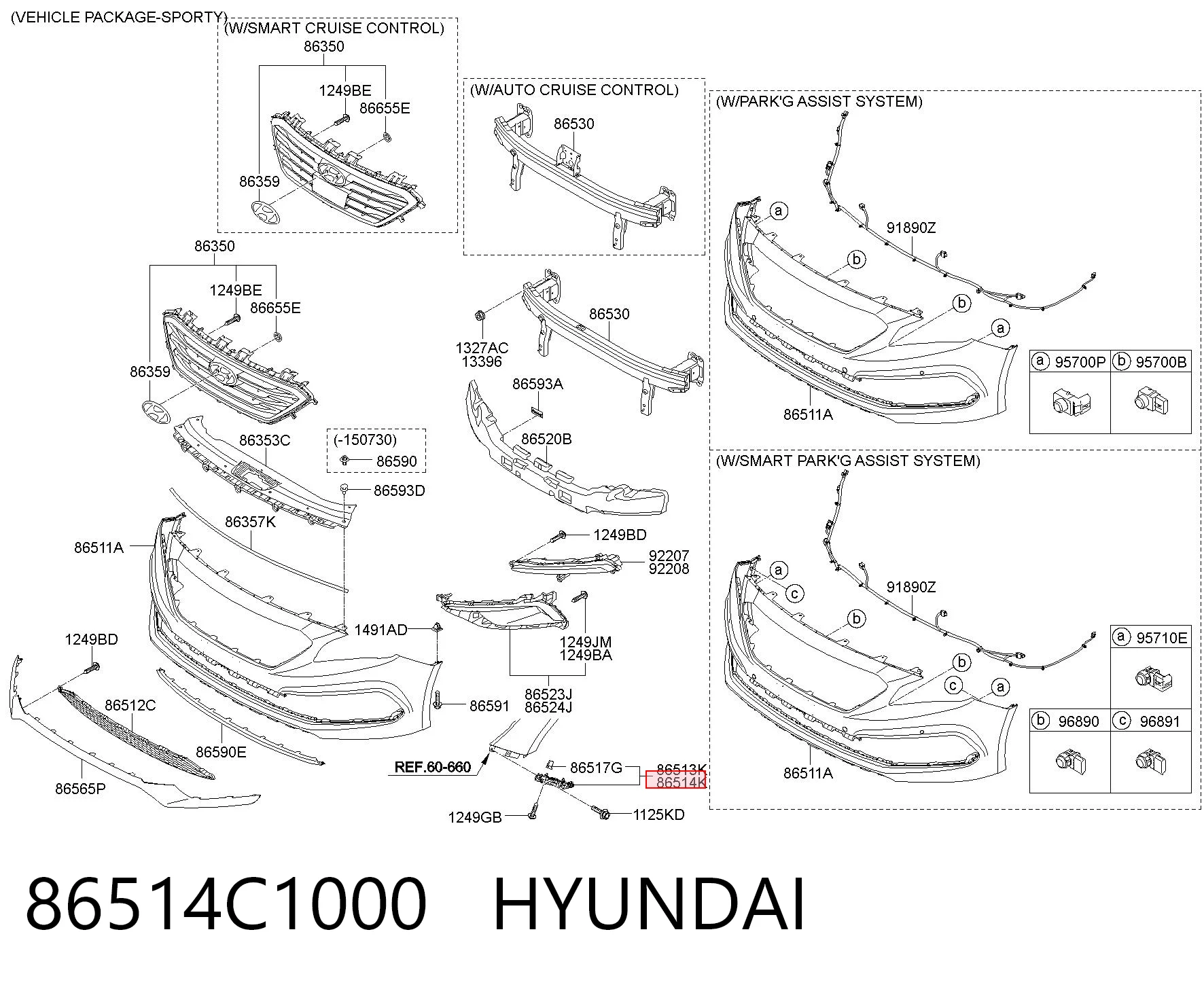86514C1000 Hyundai/Kia Consola externa direita do pára-choque dianteiro