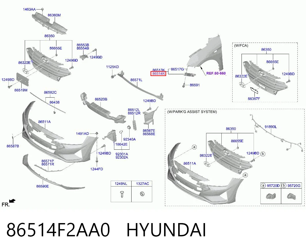 86514F2AA0 Hyundai/Kia Consola do pára-choque dianteiro direito