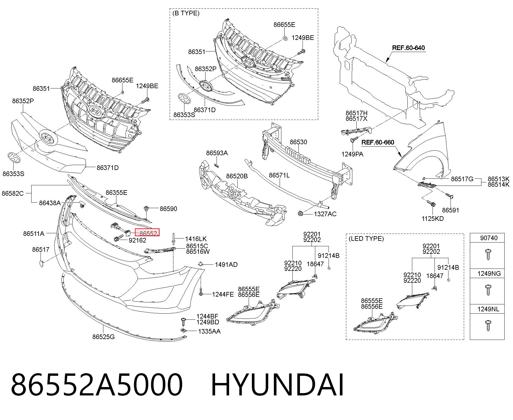 86552A5000 Hyundai/Kia Consola do pára-choque dianteiro